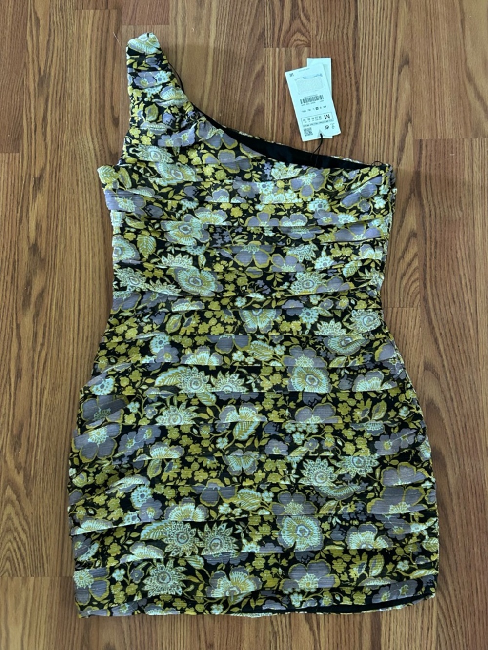 NWT Zara Floral One Shoulder Mini Dress Medium - Picture 3 of 7